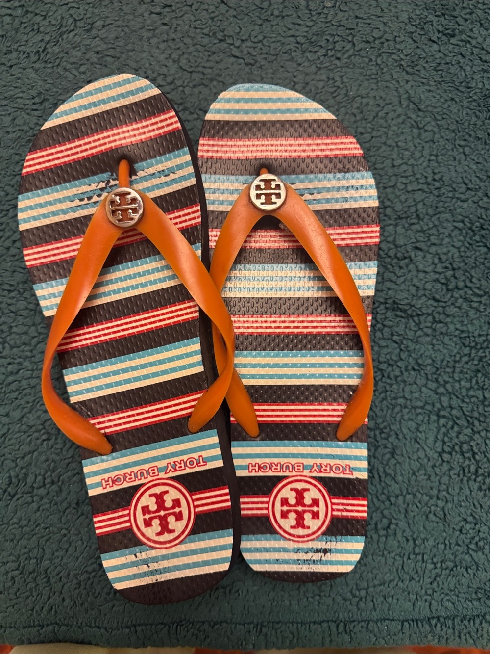 Tory Burch striped flip-flops